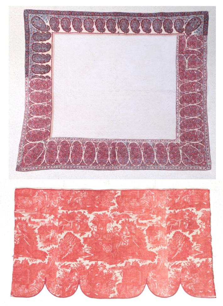 A Circa 1820 French Fenetre Quilt in white cotton, bordered with Kashmir Indienne large decorative