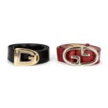 Gucci Black Leather Belt, with two-tone gilt metal and brushes silver coloured G buckle (marked size