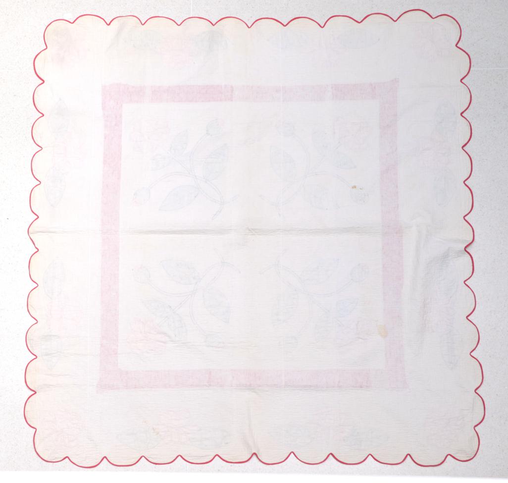 Circa 1930s American Appliqué Quilt, decorated with four pink flowers with stems to the centre, - Image 2 of 2