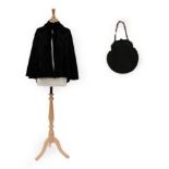 A Victorian Black Velvet Cape, with collar and decorated overall with stylised swag design in