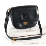 Gucci Black Leather Shoulder Bag, with interlocking GG motif to flap closure, gilt metal clasp,