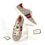 Pair of Gucci 'Ace GG Supreme' Trainers/Sneakers, the grey canvas printed with GG monogram, with