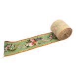 Circa 1850 French Silk Corded Wide Trim, on apple green background decorated with garlands of