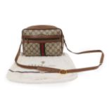 Gucci Canvas Shoulder Bag, patterned in the GG diamond design, with green and red signature canvas