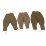 Pair of Women's Land Army Breeches, in khaki green wool by Redman Bros, size 3, October 1947;