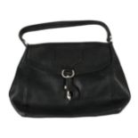 Prada Black Leather Handbag, with large leather covered bolt snap clasp securing flap closure,