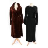 1920s Chocolate Brown Velvet Opera Coat, with the deep collar and cuffs with gathered detail, single