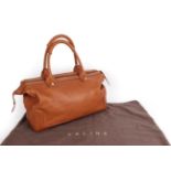 Celine Tan Leather Handbag, the two carry handles with laced covers, with large zipped pocket to