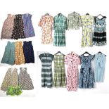 Circa 1950s Printed Cotton Day Dresses, including a Wendy green and white large printed check dress,