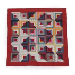 Circa 1880 American Log Cabin Quilt, incorporating decorative and brightly printed cotton strips,