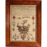 19th Century Sampler, Worked by Harriet Humpage, worked centrally with dense needlework of a