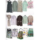 Assorted Circa 1950s Printed Cotton Pinafores, House Coats and Skirts, labels include Nutility,