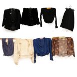 Circa 1920s and 30's Tops and Velvet Evening Jackets, including a black and blue silk striped shirt,