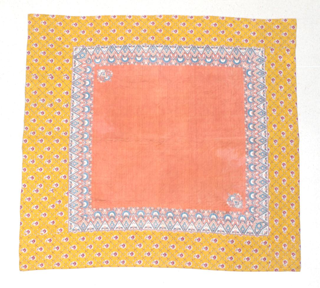 Circa 1840 French Fenetre Quilt, with printed Kashmir panel to the centre, within a border of