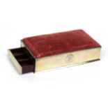 Hammered Silver Rectangular Hat Pin Box, with pink velvet mounted top, leather lined draw that opens