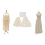Circa 1920s Cream Silk and Chiffon Drop Waist Wedding Gown, with scoop neck, sheer chiffon long
