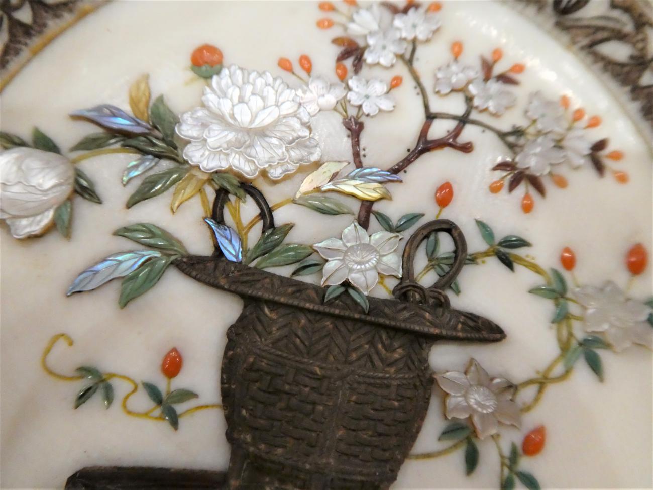 A Japanese Ivory and Shibayama Bowl, Meiji period, of circular form, inlaid with a vase of flowers - Image 5 of 8