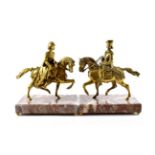 A Pair of Gilt Bronze Equestrian Figures, probably Russian, late 19th century, of a Renaissance lady