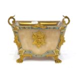 A French Gilt Metal and Champlevé Enamel Mounted Alabaster Cache Pot, circa 1860, of flared