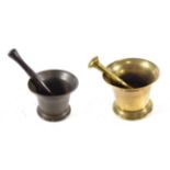 A Bronze Pestle and Mortar, 18th century, of typical form, mortar 14cm diameter; and Another