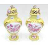 A Pair of Helena Wolfsohn Dresden Porcelain Baluster Vases and Covers, late 19th/early 20th century,