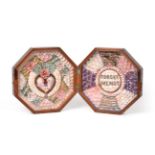A Sailor's Shellwork Double Valentine, circa 1860, worked in coloured shells with a heart and