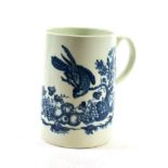 A Worcester Porcelain Large Mug, circa 1775, printed in underglaze blue with The Parrot Pecking