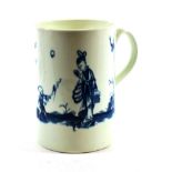 A Worcester Porcelain Mug, circa 1760, painted in underglaze blue with The Walk in the Garden