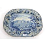 A Staffordshire Pearlware Meat Platter, circa 1820, printed in underglaze blue with Lowther Castle