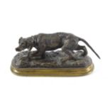 French School (late 19th century): A Bronze of a Pointer, crouching on an oval base, indistinctly