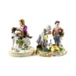 A Meissen Porcelain Figure of a Boy and Goat, 20th century, the boy holding fruiting vine on a