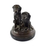 French School (late 19th/early 20th century): A Bronze Group of Two Seated Hounds, on a circular