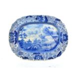 A Staffordshire Pearlware Durham Ox Series Meat Platter, circa 1820, printed in underglaze blue with