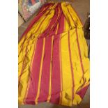A Pair of Robert Kime Ltd Dalamain Silk Curtains, modern, in red and yellow bold stripes together