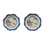A Set of Three Chinese Porcelain Plates, Qianlong, painted in famille rose enamels with boats on a