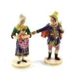 A Pair of Bloor Derby Porcelain Figures, circa 1830, as a gentleman holding an axe and a lady