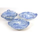 A Spode Pearlware Soup Tureen, Cover and Stand, circa 1820, printed in underglaze blue with the