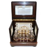 A Satinwood and Ebony Banded Burr Walnut Glazed Case Drinks Set, mid 19th century, containing four