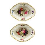 A Pair of Derby Porcelain Dessert Dishes, circa 1820, of oval form, painted with flower sprays and