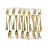 A Set of Seven Silver Table-Forks, Marked Indistinctly, Old English Thread and Drop pattern,