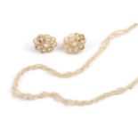 A Seed Pearl Necklace, three rows of entwined seed pearls, length 40cm; and A Pair of Earrings,