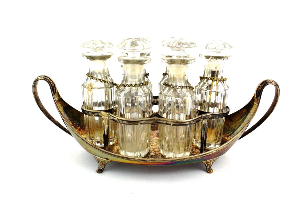 A George III Silver Six Bottle Cruet, Maker's Mark IT, Possibly for John Touliet, London, 1791,