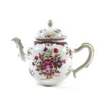 A Chinese Porcelain Teapot and Cover, Qianlong, with crabstock spout and handle, painted in