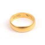 A Posy Ring, the plain polished band with block inscription to the inner shank ''AS GOD WIL SO BE