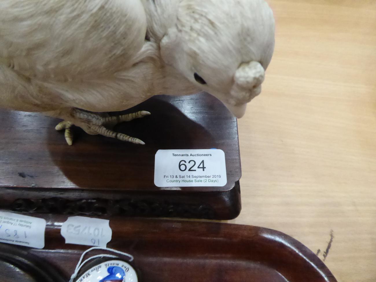 A Japanese Ivory Model of a Chicken, Meiji period, naturalistically modelled standing on a - Image 9 of 9