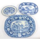 A Rogers Pearlware Platter, circa 1820, printed in underglaze blue with the Zebra pattern, impressed