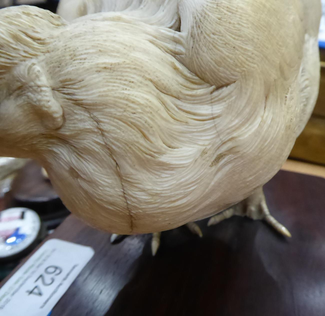 A Japanese Ivory Model of a Chicken, Meiji period, naturalistically modelled standing on a - Image 4 of 9