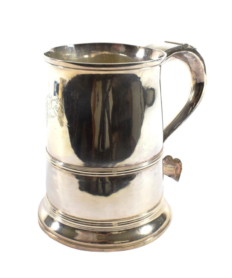 A George III Silver Mug, Makers Mark Rubbed ?*W, London 1765, plain tapering with reeded girdle,