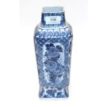 A Chinese Porcelain Vase, Kangxi, of rectangular section baluster form, painted in underglaze blue