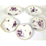 A Derby Porcelain Part Dessert Service, circa 1820, painted in purple monochrome with flower